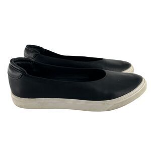 J Slides Shoes Womens 7.5 Black Leather Sneaker Slip On Pointed Toe Comfy